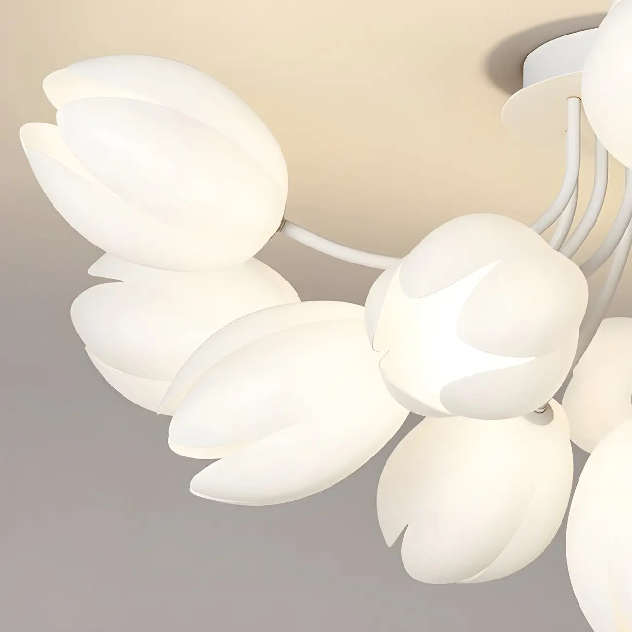 Plafonnier semi-encastré minimaliste en résine blanche à motif floral