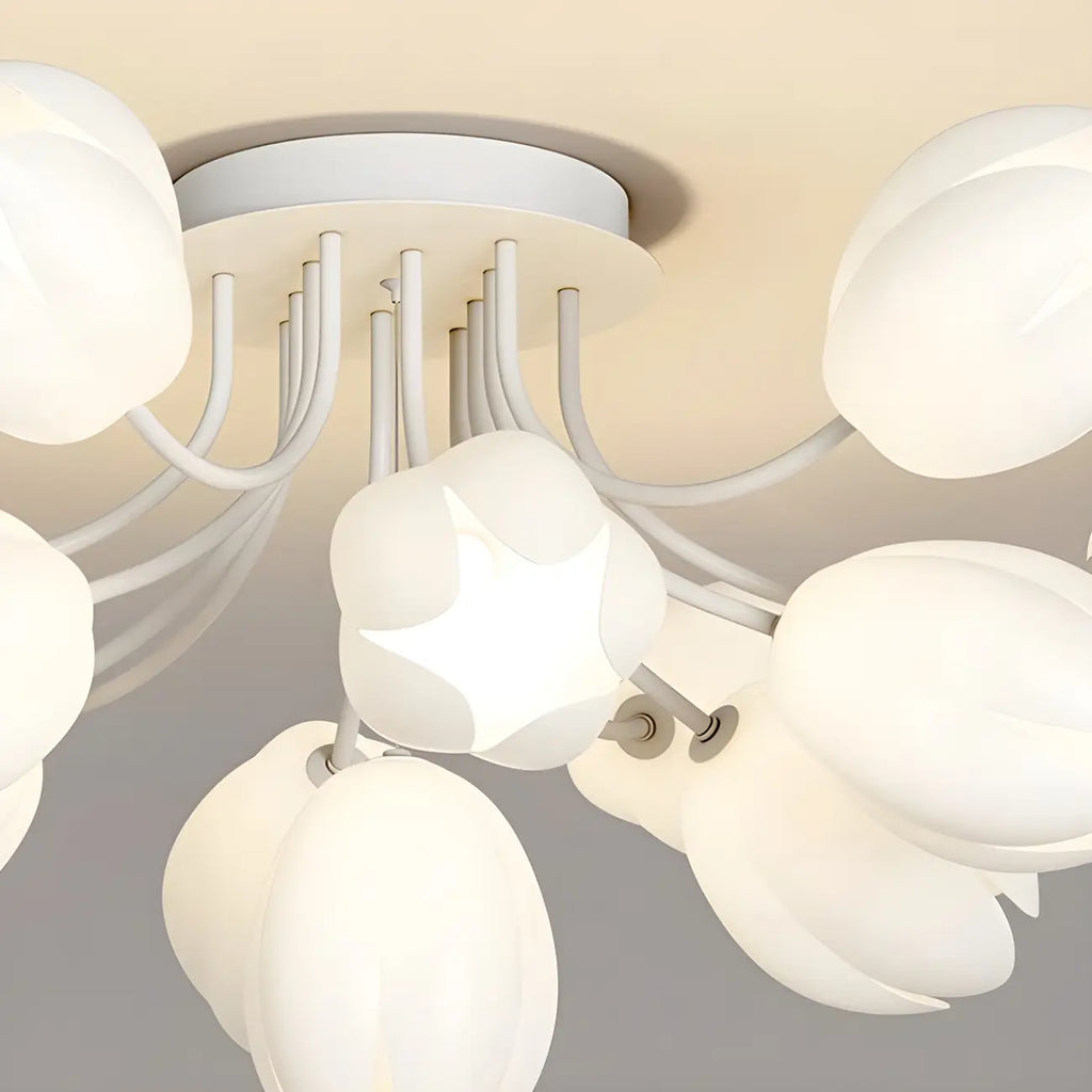 Plafonnier semi-encastré minimaliste en résine blanche à motif floral