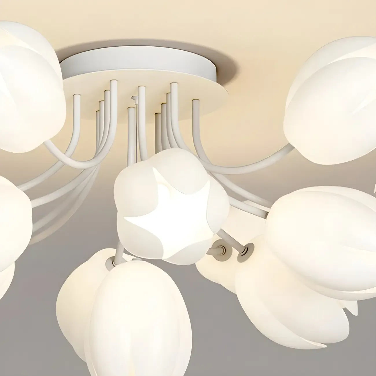 Plafonnier semi-encastré minimaliste en résine blanche à motif floral