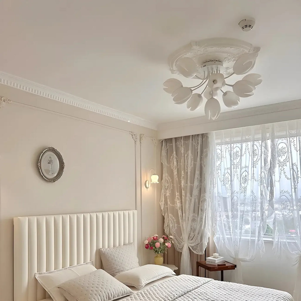 Plafonnier semi-encastré minimaliste en résine blanche à motif floral