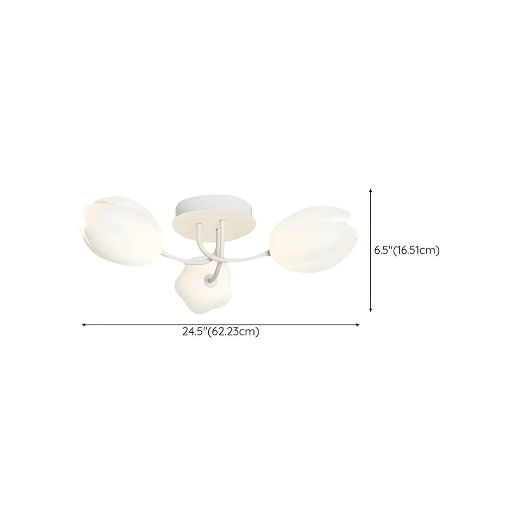 Plafonnier semi-encastré minimaliste en résine blanche à motif floral