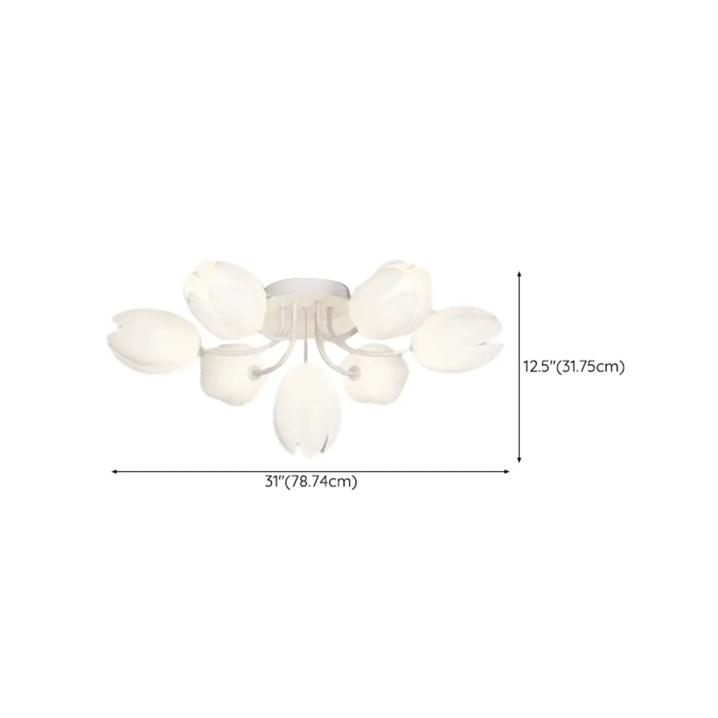 Plafonnier semi-encastré minimaliste en résine blanche à motif floral