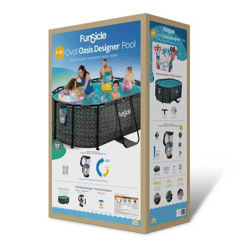 Piscine hors sol ovale Funsicle 9'10 Oasis Designer avec pompe, motif à chevrons foncés