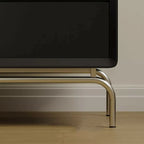 Table de chevet classique en bois noir à 2 tiroirs avec piètement en métal argenté