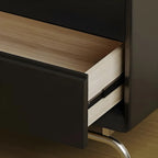 Table de chevet classique en bois noir à 2 tiroirs avec piètement en métal argenté