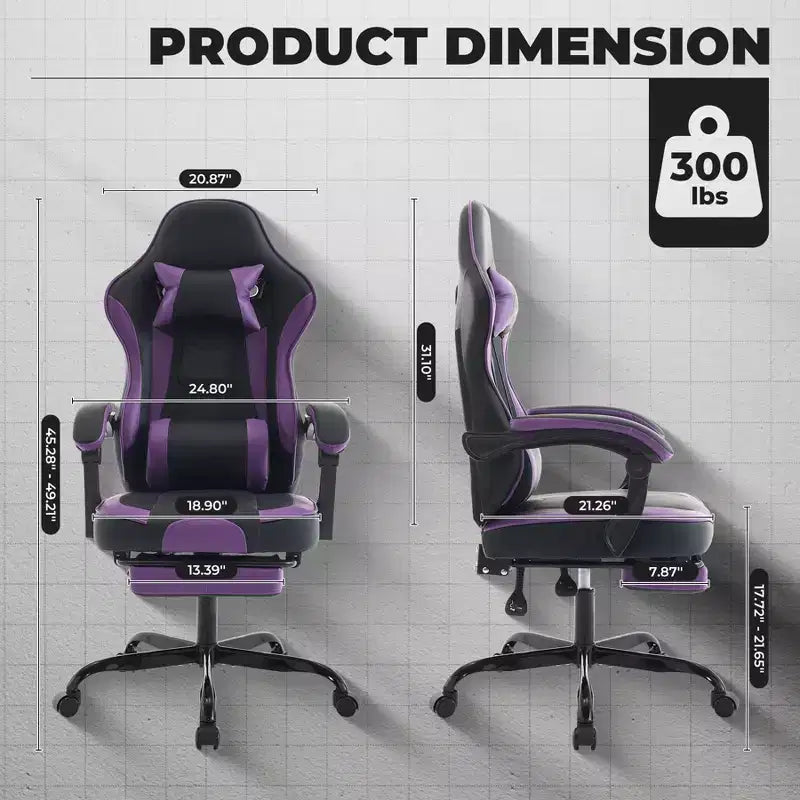 Ora Maison Sedia da Gaming Ergonomica con Poggiapiedi e Massaggio Lombare, Sedia da Computer Girevole Regolabile in Altezza per Adulti, Capacità 136 kg, Viola