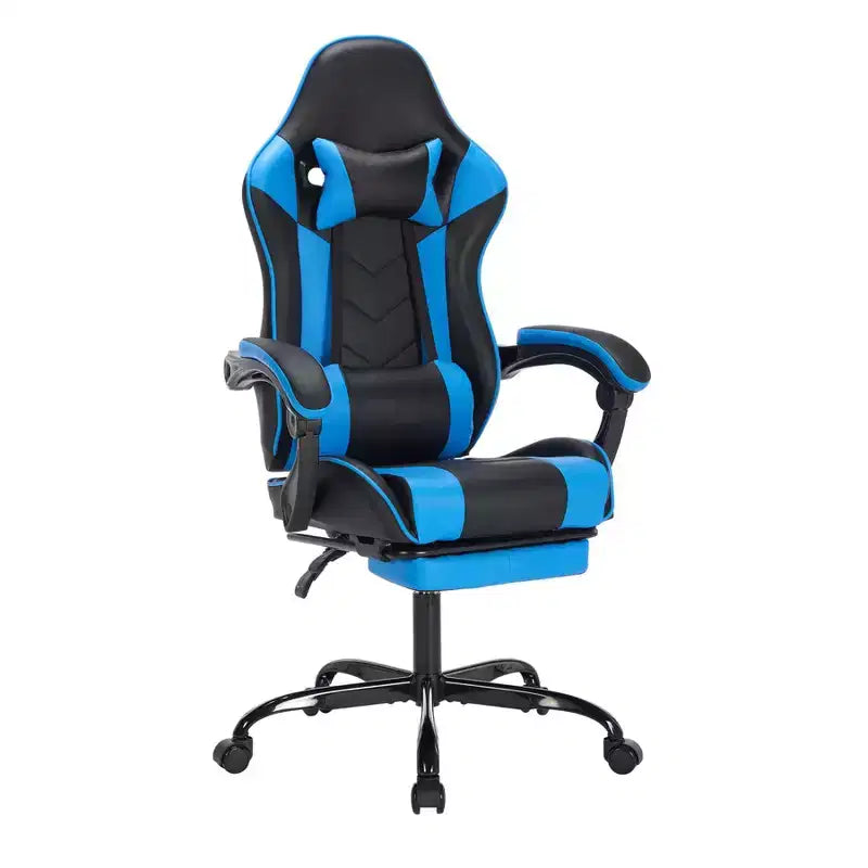 Ora Maison Sedia da gaming ergonomica con poggiapiedi e supporto lombare, sedia da computer girevole regolabile in altezza e traspirante per adulti, blu
