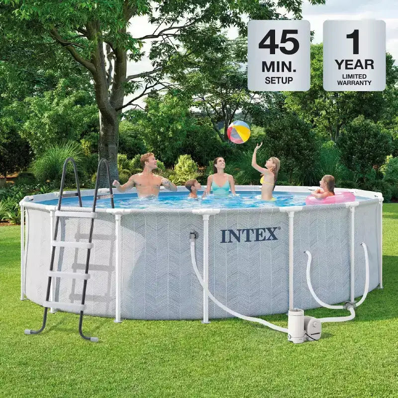 Piscine Prism Frame Premium Intex 4,88 m x 1,22 m motif chevrons avec pompe de filtration 5678 l/h