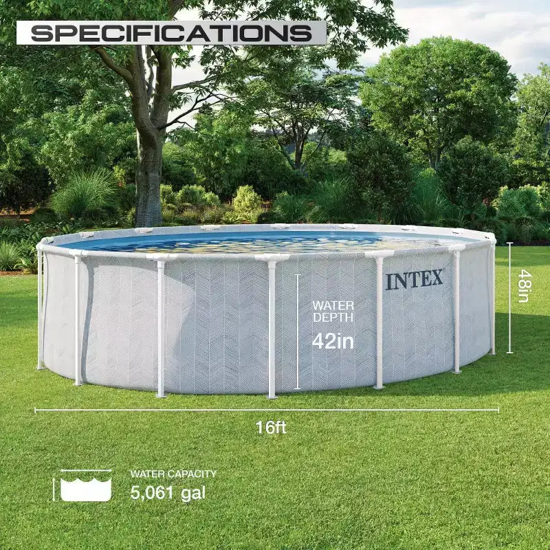 Piscine Prism Frame Premium Intex 4,88 m x 1,22 m motif chevrons avec pompe de filtration 5678 l/h