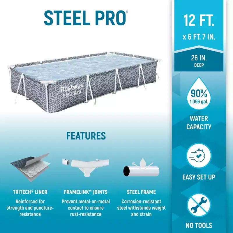 Piscine hors sol rectangulaire Bestway Steel Pro avec cadre en acier et liner en vinyle