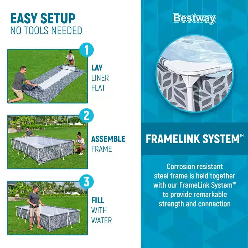 Piscine hors sol rectangulaire Bestway Steel Pro avec cadre en acier et liner en vinyle