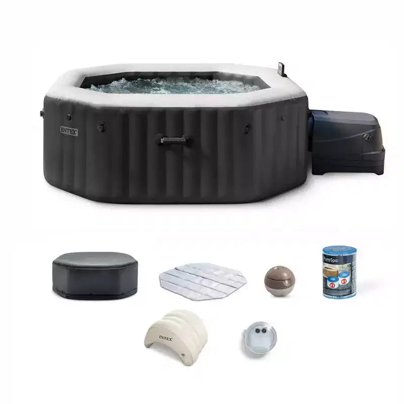 Intex 4-Person PureSpa Onyx Black Octagon Jet and Bubble Deluxe Combo Spa Set