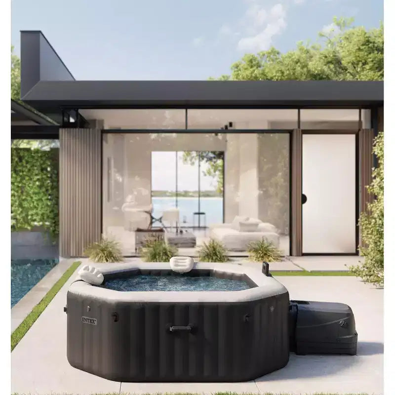Ensemble Spa Combo Intex PureSpa Onyx Noir Octogonal Jet et Bulle Deluxe 4 Personnes