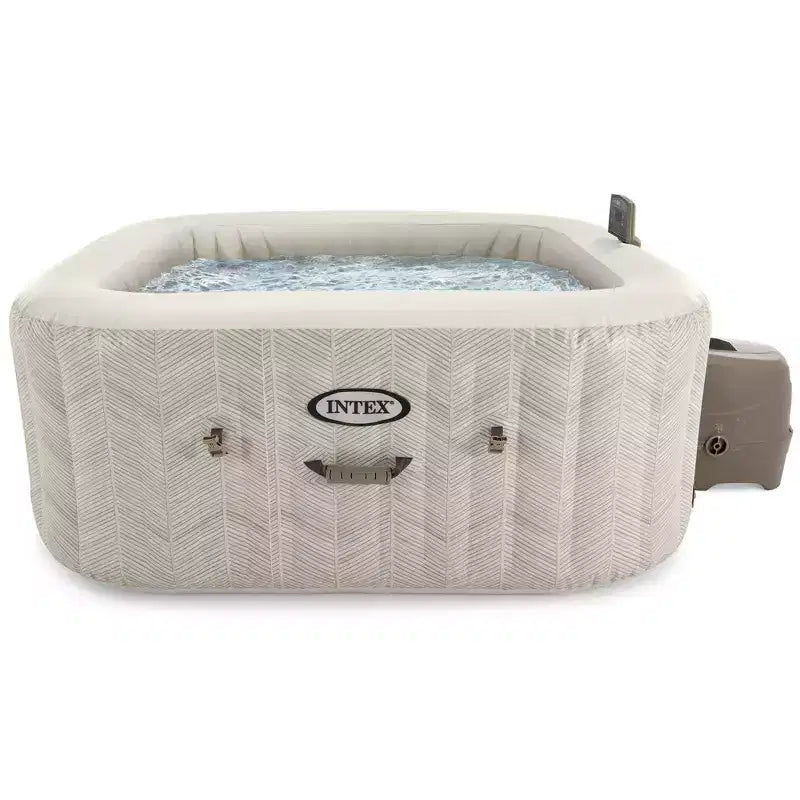 Intex: PureSpa: Chevron Deluxe - 6 Person - Cream Outdoor Inflatable Hot Tub Set, Saltwater System, 140 Bubble Jets, Cover & Ground Cloth, 77x77x28