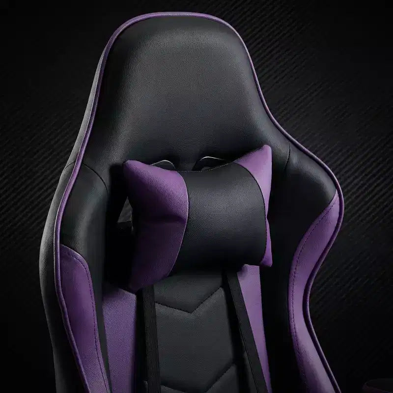 Sedia Gaming LauKingdom con Poggiapiedi, Sedia da Computer Ergonomica, Girevole Regolabile in Altezza, Supporto Lombare Massaggiante, Sedia per Videogiochi, Nero e Viola