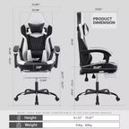 Chaise de Gamer LauKingdom avec Repose-pieds, Fauteuil de Jeu Ergonomique à Dossier Haut, Appui-tête et Soutien Lombaire Réglables, Style Course en Cuir PU pour Bureau et Maison
