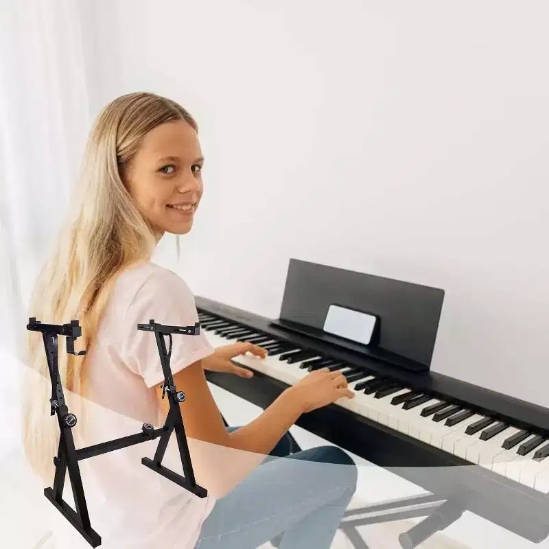 Support de clavier piano en Z réglable, robuste et portable, hauteur et largeur réglables, convient aux pianos électriques 44/54/61/88 touches, noir