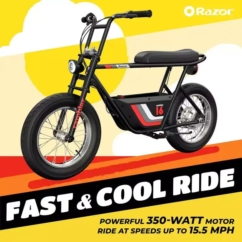 Minimoto elettrica Razor Rambler 16 stile retrò con motore da 350 W e batteria da 36 V, nero