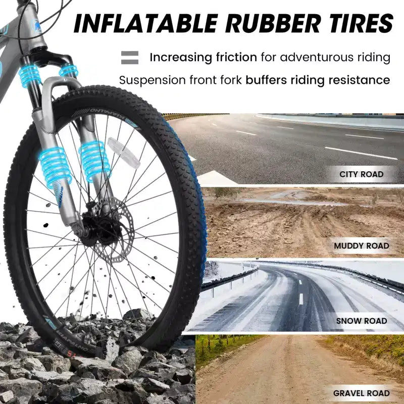 Vélo tout terrain NAYSAYE 26 pouces 21 vitesses pour adulte avec cadre en acier à haute teneur en carbone et double frein à disque mécanique, 67*26,5*38