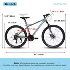 Vélo tout terrain NAYSAYE 26 pouces 21 vitesses pour adulte avec cadre en acier à haute teneur en carbone et double frein à disque mécanique, 67*26,5*38
