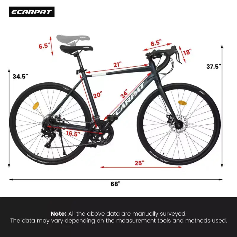 NAYSAYE Bicicletta da strada 700C 16 velocità, telaio leggero in alluminio con freni a disco doppi per uomo e donna, 68*18*37.5