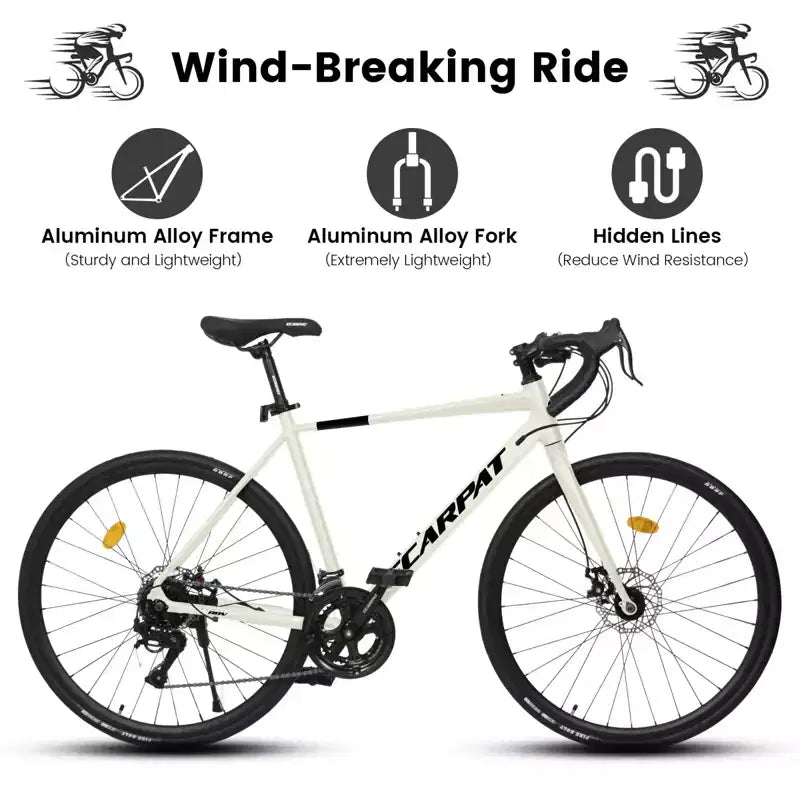 NAYSAYE Bicicletta da strada 700C 16 velocità, telaio leggero in alluminio con freni a disco doppi per uomo e donna, 68*18*37.5