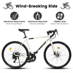 NAYSAYE Bicicletta da strada 700C 16 velocità, telaio leggero in alluminio con freni a disco doppi per uomo e donna, 68*18*37.5