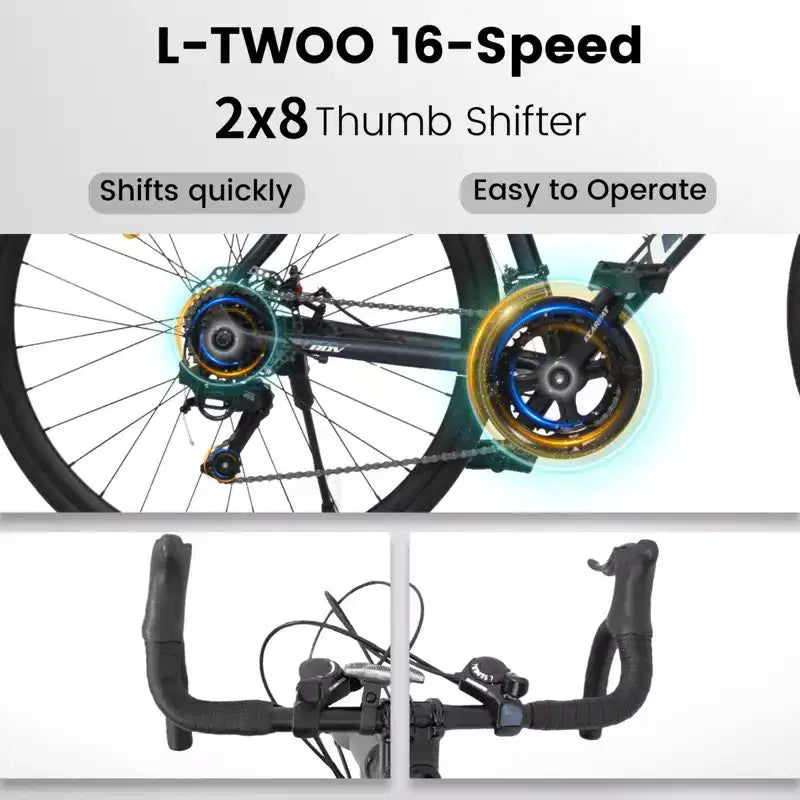 NAYSAYE Bicicletta da strada 700C 16 velocità, telaio leggero in alluminio con freni a disco doppi per uomo e donna, 68*18*37.5