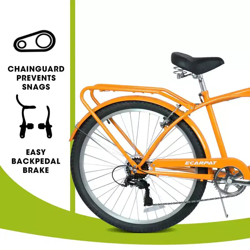 NAYSAYE Vélo Cruiser de plage 26 pouces 7 vitesses pour hommes et femmes avec cadre en acier à haute résistance et roues en alliage, or, 67,8*42,51*28,74