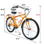 NAYSAYE Vélo Cruiser de plage 26 pouces 7 vitesses pour hommes et femmes avec cadre en acier à haute résistance et roues en alliage, or, 67,8*42,51*28,74