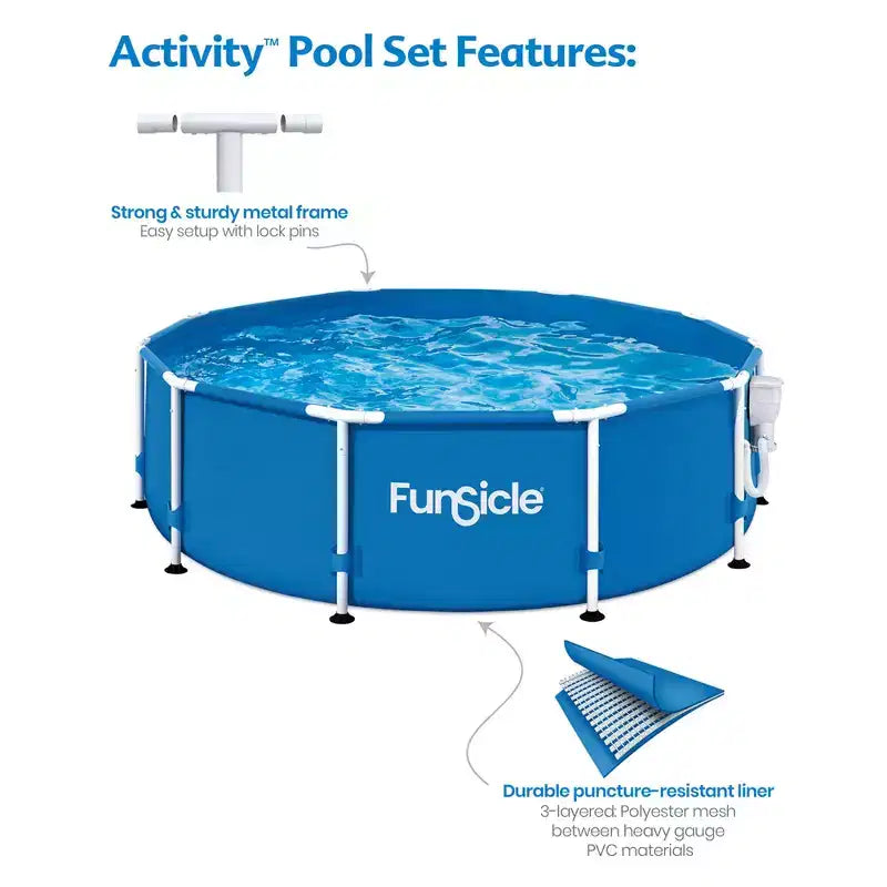 Piscine hors-sol ronde Funsicle Active Outdoor avec pompe de filtration et cartouche filtrante de type D, bleue