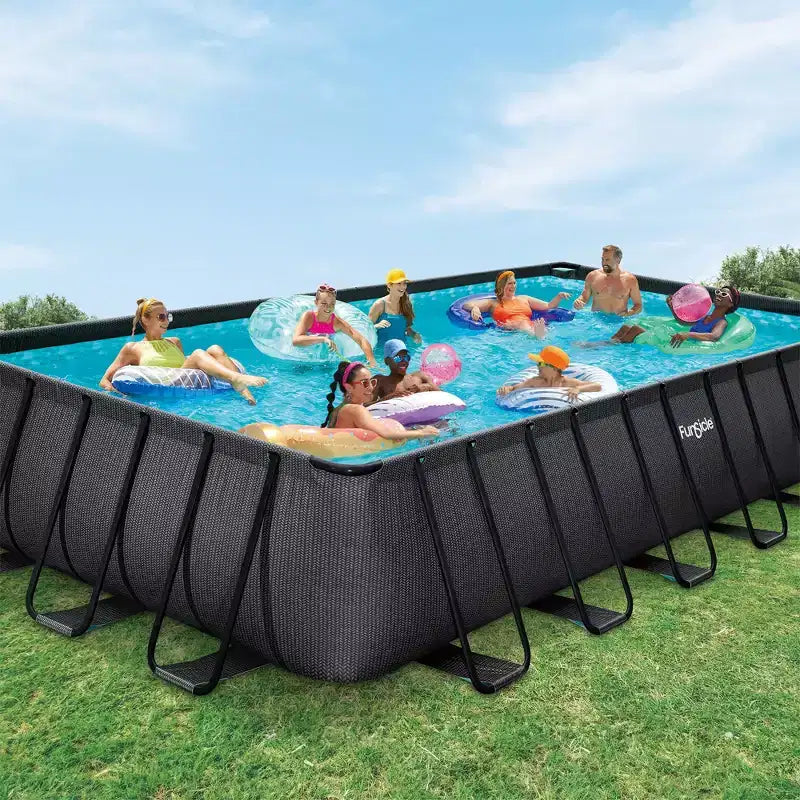 Piscine hors-sol Funsicle Oasis Designer de 7,3 m avec pompe, motif chevrons foncés et rotin