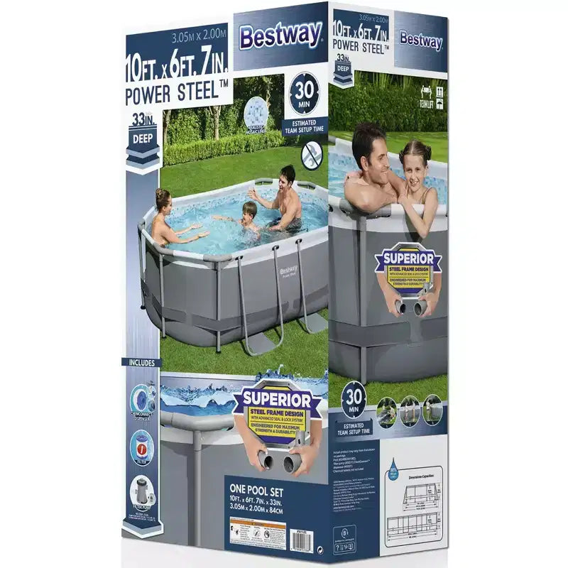 Bestway : Steel Pro MAX - 3,05 m x 2,01 m x 84 cm, piscine ovale hors sol grise