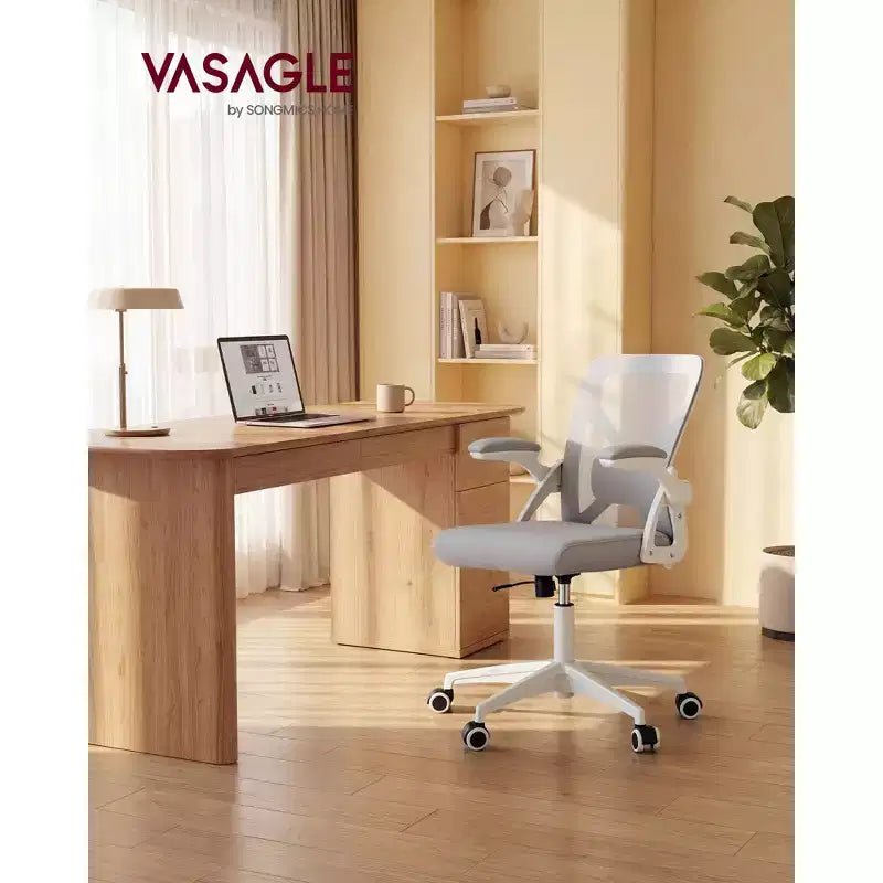 VASAGLE Sedia da Ufficio Ergonomica con Schienale in Rete, Supporto Lombare Regolabile, Funzione Inclinazione 90-105°, Sedile Ampio, Braccioli Ribaltabili
