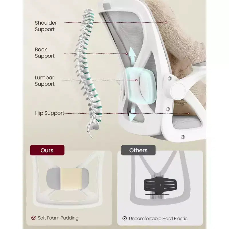 VASAGLE Sedia da Ufficio Ergonomica con Schienale in Rete, Supporto Lombare Regolabile, Funzione Inclinazione 90-105°, Sedile Ampio, Braccioli Ribaltabili