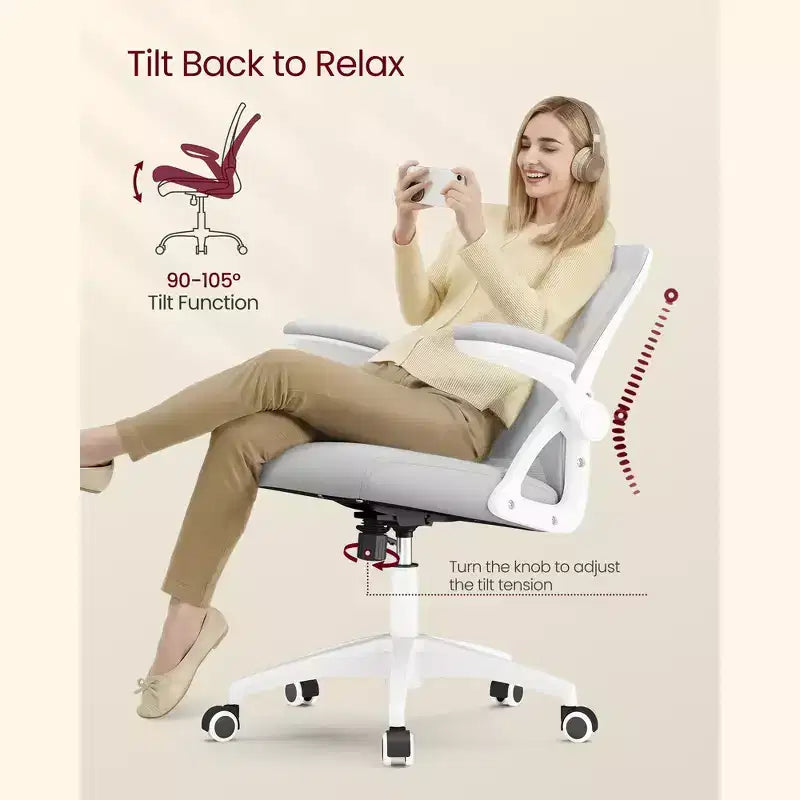 VASAGLE Sedia da Ufficio Ergonomica con Schienale in Rete, Supporto Lombare Regolabile, Funzione Inclinazione 90-105°, Sedile Ampio, Braccioli Ribaltabili