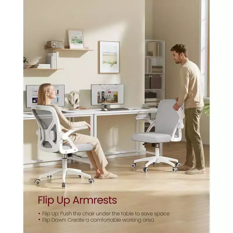 VASAGLE Sedia da Ufficio Ergonomica con Schienale in Rete, Supporto Lombare Regolabile, Funzione Inclinazione 90-105°, Sedile Ampio, Braccioli Ribaltabili