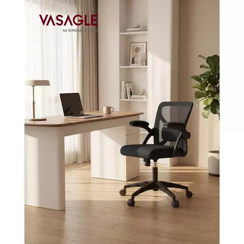 VASAGLE Sedia da Ufficio Ergonomica con Schienale in Rete, Supporto Lombare Regolabile, Funzione Inclinazione 90-105°, Sedile Ampio, Braccioli Ribaltabili