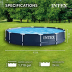 Piscine hors sol ronde Intex Metal Frame de 3,66 m x 76 cm pour jardin, avec pompe à cartouche filtrante de 2000 l/h, bleu marine