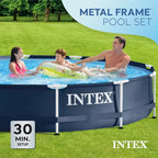 Piscine hors sol ronde Intex Metal Frame de 3,66 m x 76 cm pour jardin, avec pompe à cartouche filtrante de 2000 l/h, bleu marine