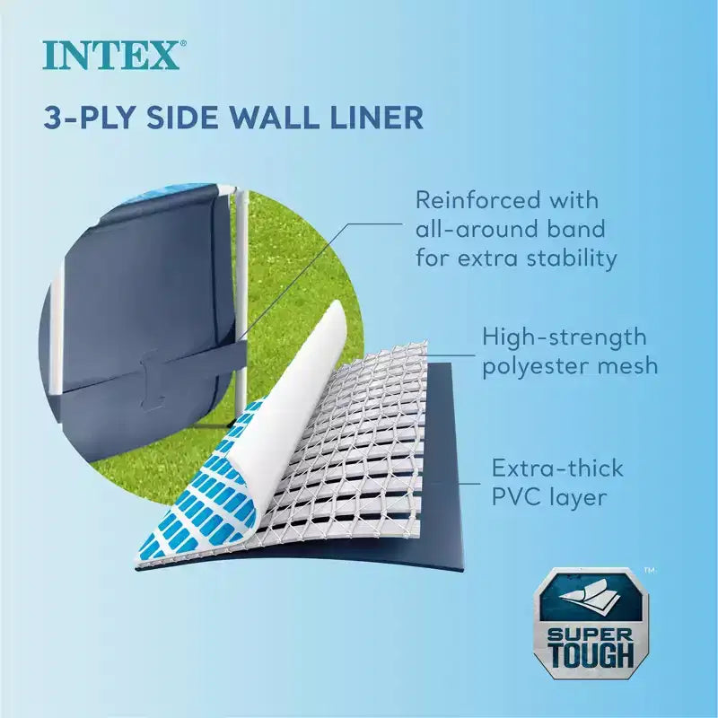 Piscine hors sol ronde Intex Metal Frame de 3,66 m x 76 cm pour jardin, avec pompe à cartouche filtrante de 2000 l/h, bleu marine