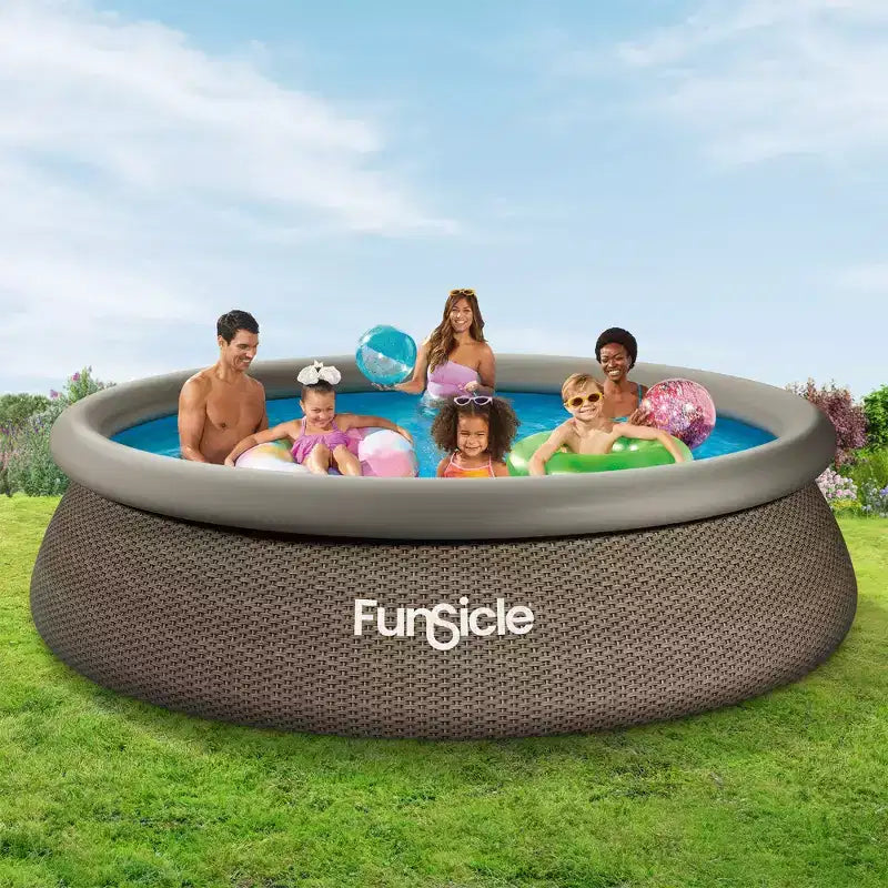 Funsicle Piscine hors sol ronde 3,66 m x 91 cm QuickSet avec anneau gonflable, aspect osier
