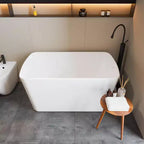Baignoire Acekool Home Spa de 124 cm, baignoire îlot en acrylique, blanc brillant avec bonde mate et trop-plein noir
