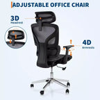 Sedia da Ufficio Ergonomica in Rete con Braccioli 4D Supporto Lombare Dinamico Schienale Alto Reclinabile Sedile Scorrevole Poggiatesta Ruote Silenziose per Casa Studio Gaming