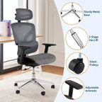 Sedia da Ufficio Ergonomica in Rete con Braccioli 4D Supporto Lombare Dinamico Schienale Alto Reclinabile Sedile Scorrevole Poggiatesta Ruote Silenziose per Casa Studio Gaming