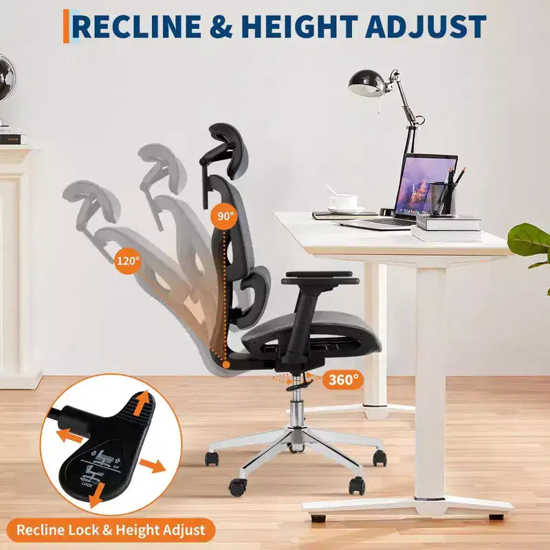 Sedia da Ufficio Ergonomica in Rete con Braccioli 4D Supporto Lombare Dinamico Schienale Alto Reclinabile Sedile Scorrevole Poggiatesta Ruote Silenziose per Casa Studio Gaming