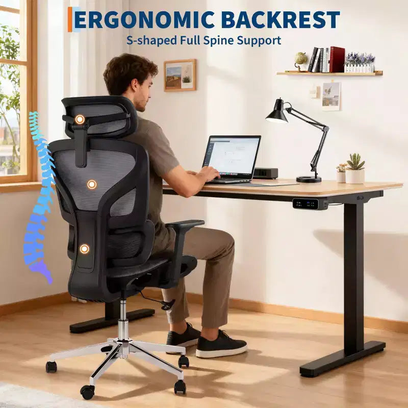 Sedia da Ufficio Ergonomica in Rete con Braccioli 4D Supporto Lombare Dinamico Schienale Alto Reclinabile Sedile Scorrevole Poggiatesta Ruote Silenziose per Casa Studio Gaming
