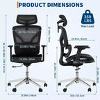 Sedia da Ufficio Ergonomica in Rete con Braccioli 4D Supporto Lombare Dinamico Schienale Alto Reclinabile Sedile Scorrevole Poggiatesta Ruote Silenziose per Casa Studio Gaming