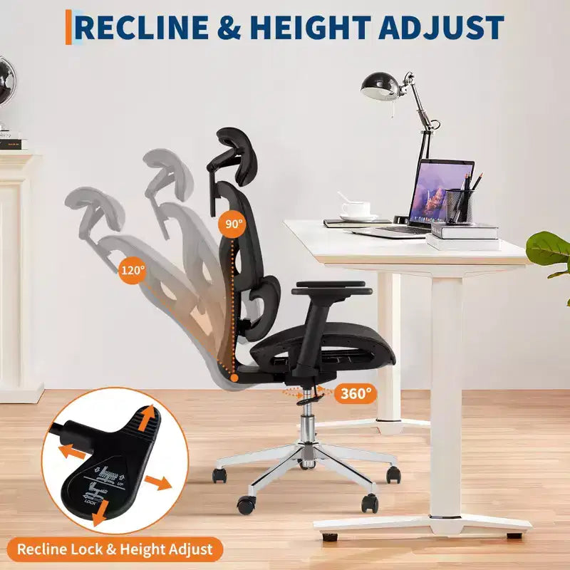 Sedia da Ufficio Ergonomica in Rete con Braccioli 4D Supporto Lombare Dinamico Schienale Alto Reclinabile Sedile Scorrevole Poggiatesta Ruote Silenziose per Casa Studio Gaming