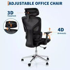 Sedia da Ufficio Ergonomica in Rete con Braccioli 4D Supporto Lombare Dinamico Schienale Alto Reclinabile Sedile Scorrevole Poggiatesta Ruote Silenziose per Casa Studio Gaming